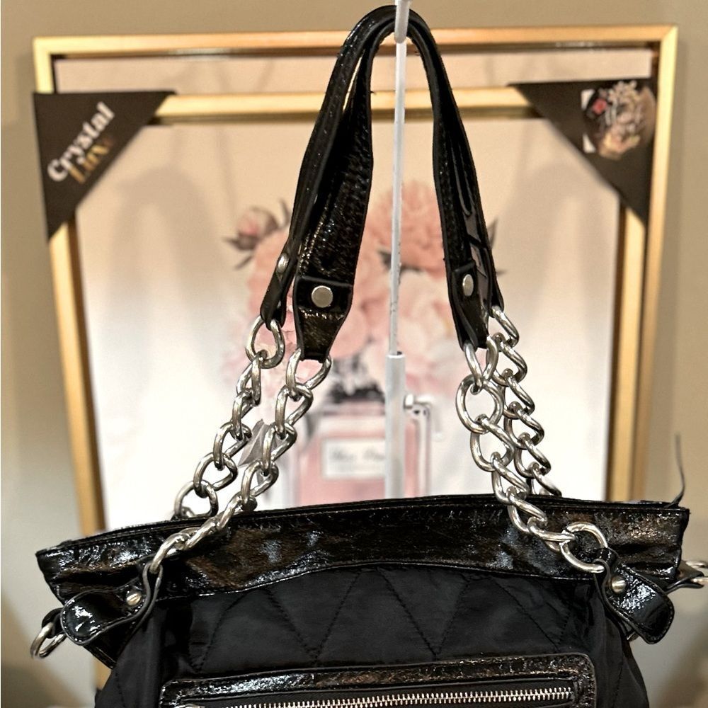 Sondra Roberts Black Quilted Hobo Tote Chain Strap - Picture 6 of 10